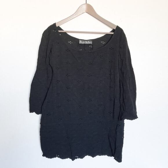 Vintage Nicole Miller Stretch Lace Eyelet Tunic Mini Dress Black Large USA - Picture 1 of 9